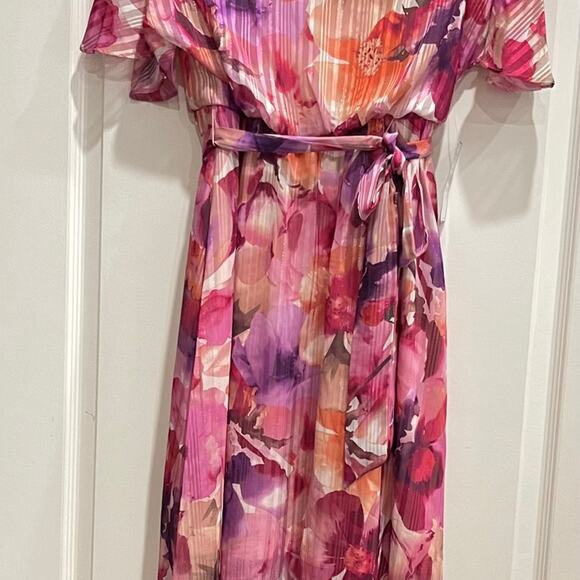 NWT Jessica Howard Women's Hi Lo Midi Short Sleeve Chiffon Lurex Size 6 - Picture 5 of 12